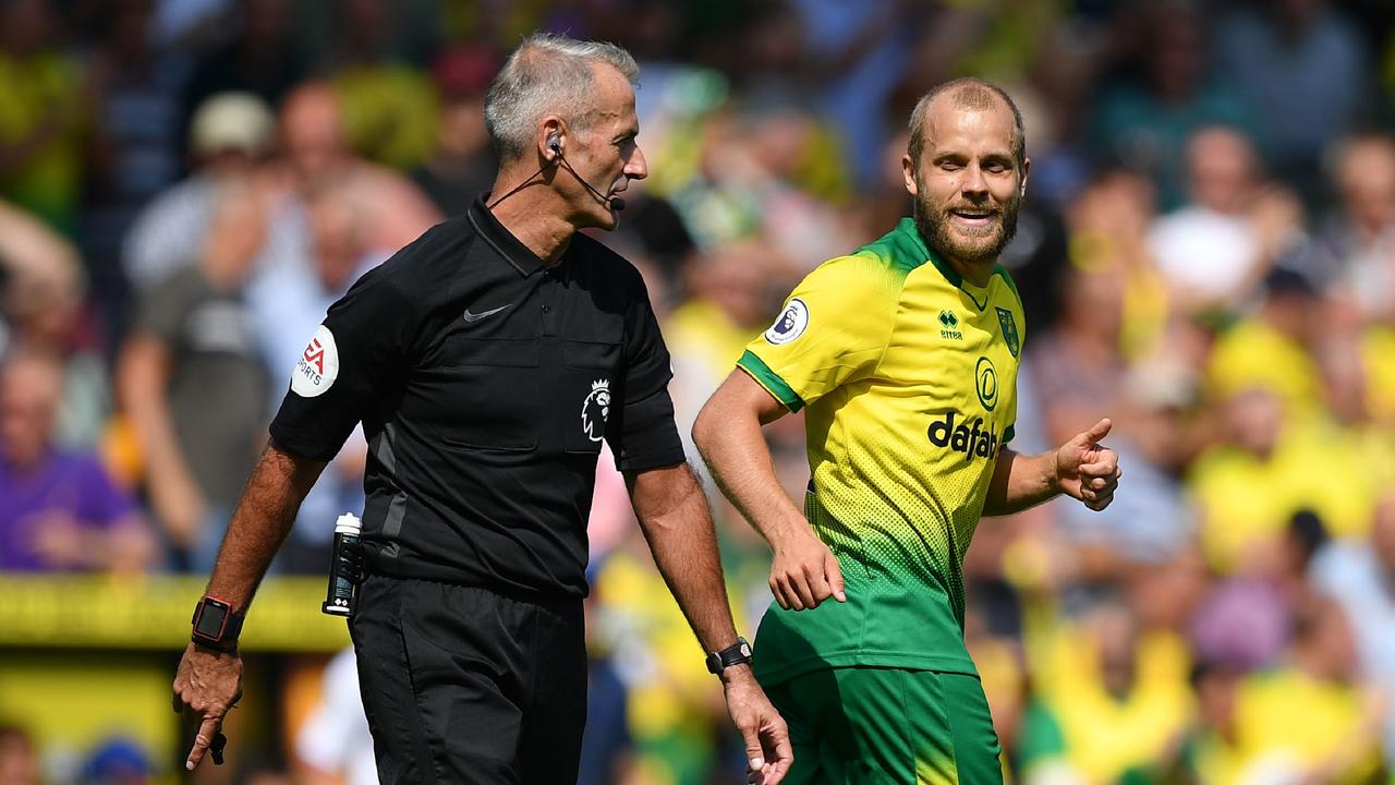 Norwich City's Teemu Pukki has plenty of reasons to smile this season. (Photo by Daniel LEAL-OLIVAS / AFP)