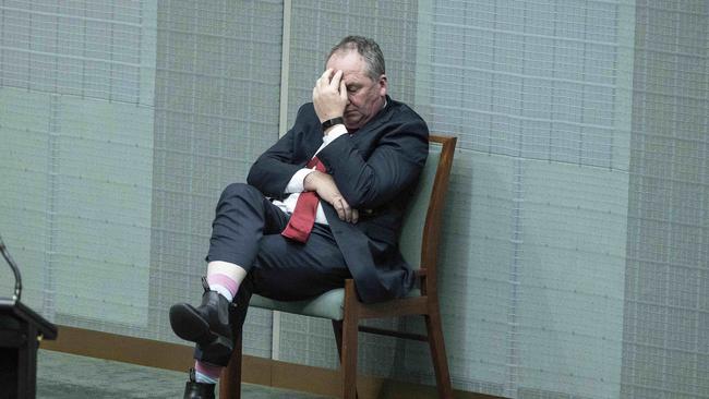 Barnaby Joyce sitting in the chair behind the back bench in the House of Representatives. Picture: NCA NewsWire / Gary Ramage