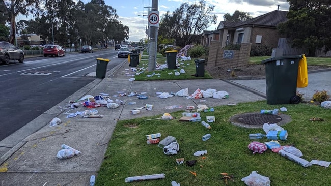 Rubbish found on Cadles Rd in Carrum Downs after vandals drove through.