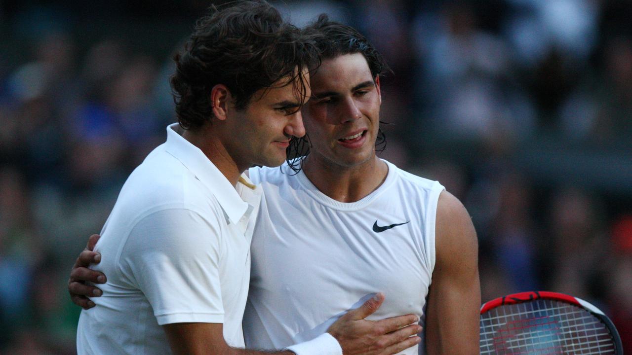 Roger Federer and Rafael Nadal after their epic Wimbledon final in 2008.
