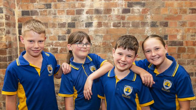 Mater Dei Primary School students (from left) Hudson Koschel, Ally Pascoe, Henry Pascoe and Eden Cubby on day one of Sing Out 2024 at The Empire, Tuesday, June 4, 2024. Picture: Kevin Farmer