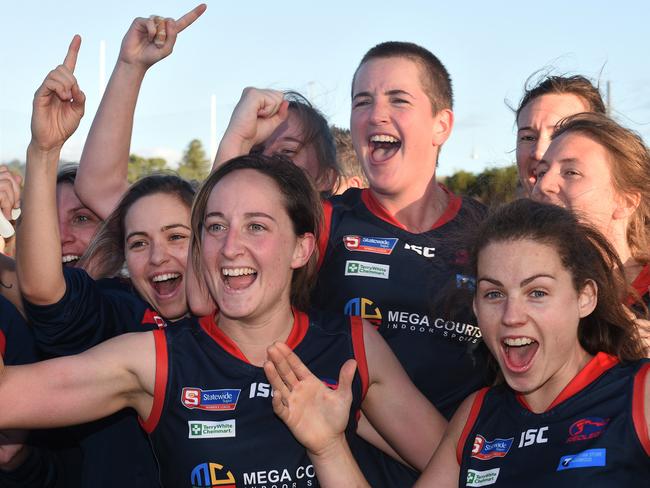 Happy Norwood players after their Grand Final win. Picture: ROGER WYMAN