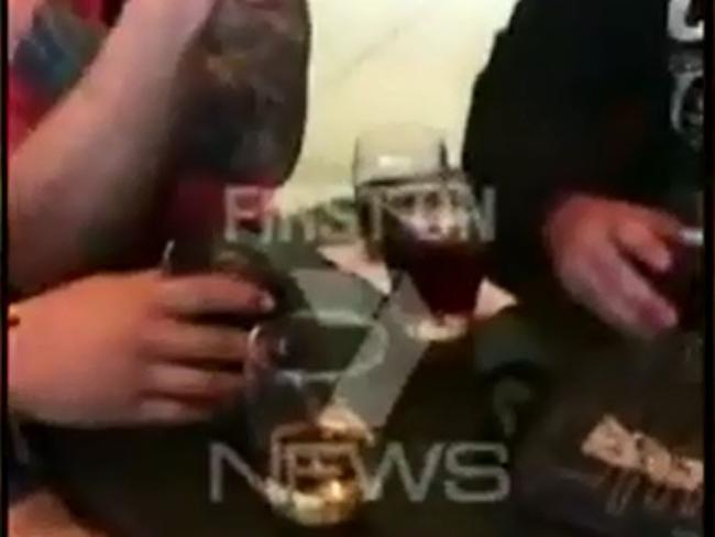 The men were captured on camera drinking in Sydney before boarding the flight to Thailand. Picture: Channel 7