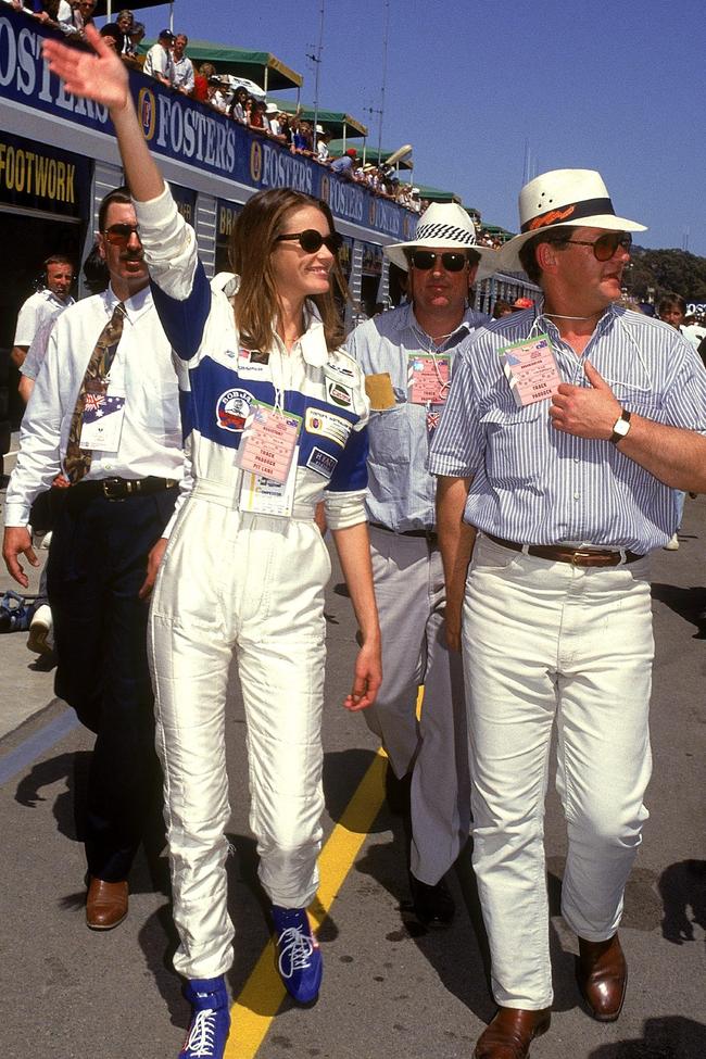 Elle Macpherson at the Australian Grand Prix, 1991. 