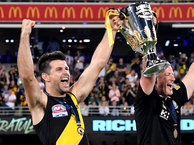 Cotchin was at the helm of Richmond’s premiership dynasty. (Photo by Bradley Kanaris/AFL Photos/via Getty Images)