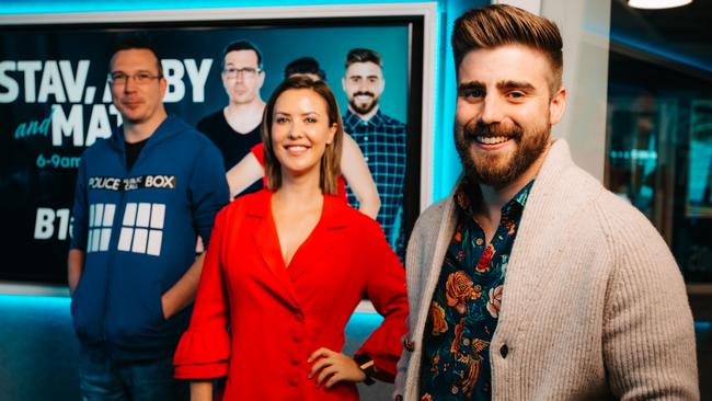 Stav, Abby and Matt for the rebranding of B105. Picture: Supplied