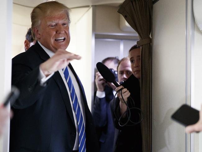 Donald Trump told media on board Air Force One last month he didn’t know about the $130,000 payment to porn star Stormy Daniels. Picture: Evan Vucci/AP