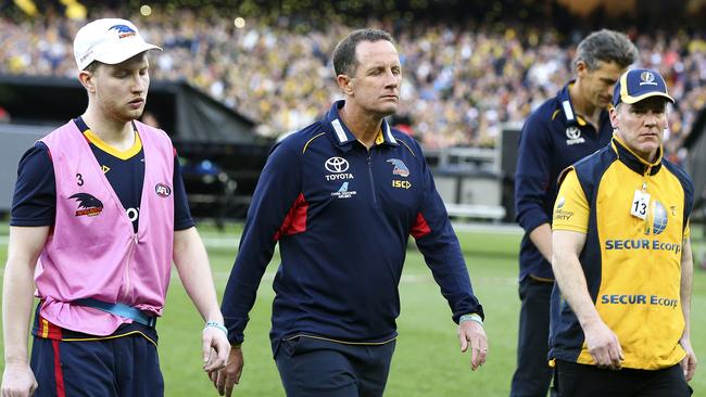 Adelaide coach Don Pyke departs the MCG after the Crows’ 48-point grand final loss to Richmond. Picture Sarah Reed