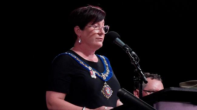 Anzac Day 2025. Dawn Service Anzac Park Townsville. Acting mayor Ann-Maree Greaney holds the position of mayor while Troy Thompson sits out on suspension. Picture: Evan Morgan