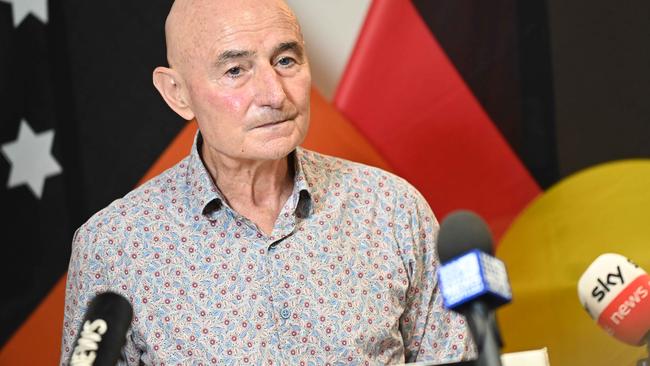 NT chief health officer Dr Hugh Heggie announcing directions for mandatory vaccinations. Picture Julianne Osborne