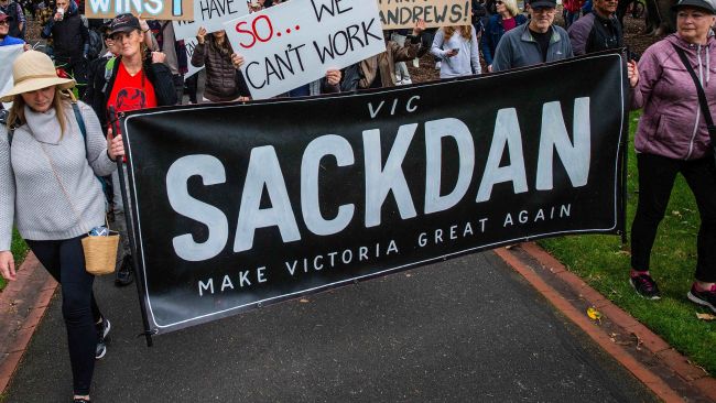 Protesters also called on Daniel Andrews to resign as Victorian Premier. Picture: NCA NewsWire/Sarah Matray