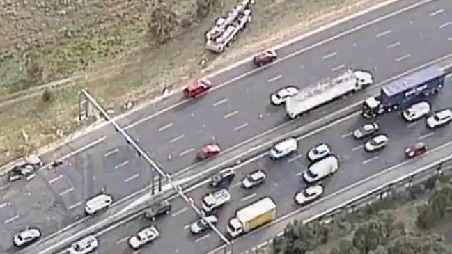 Traffic has come to a standstill on the Western Ring Rd after a crash this morning. Picture: Channel 7