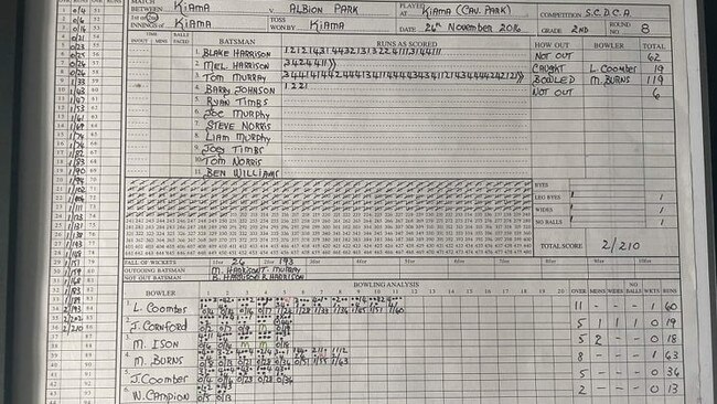 Cricket scorebooks are notoriously hard to decipher, but that wasn’t the case when they were in the hands of the late Paul Sheehy. Picture: Supplied