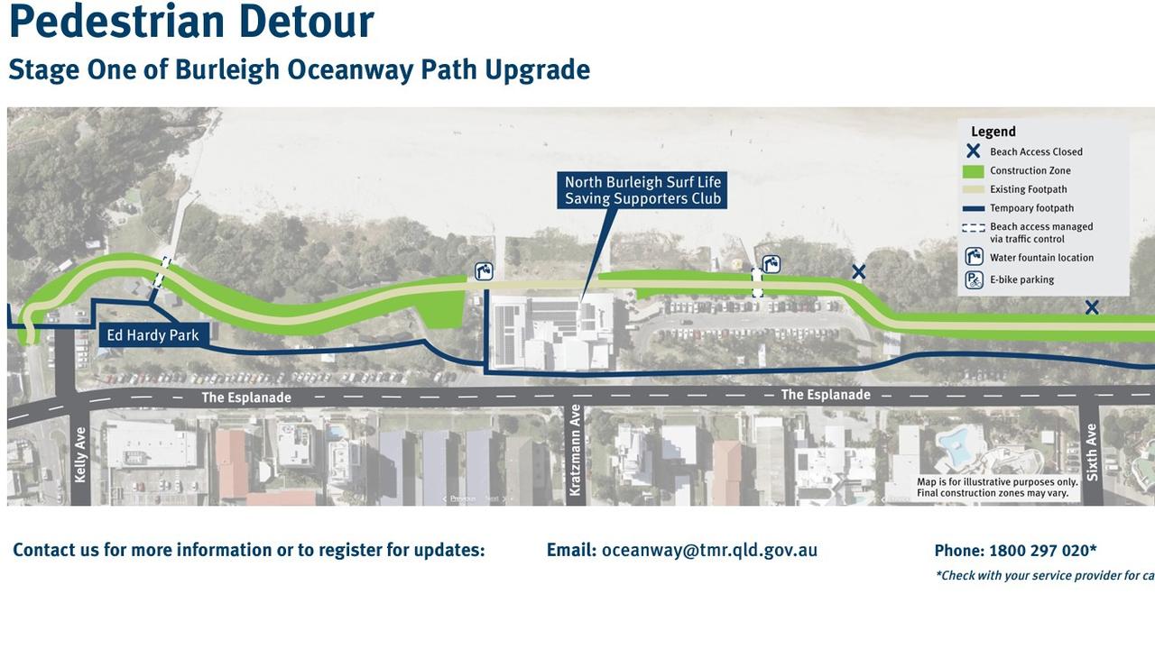 North Burleigh to Burleigh Heads Oceanway upgrade. Pedestrian detour map. Photo: Supplied