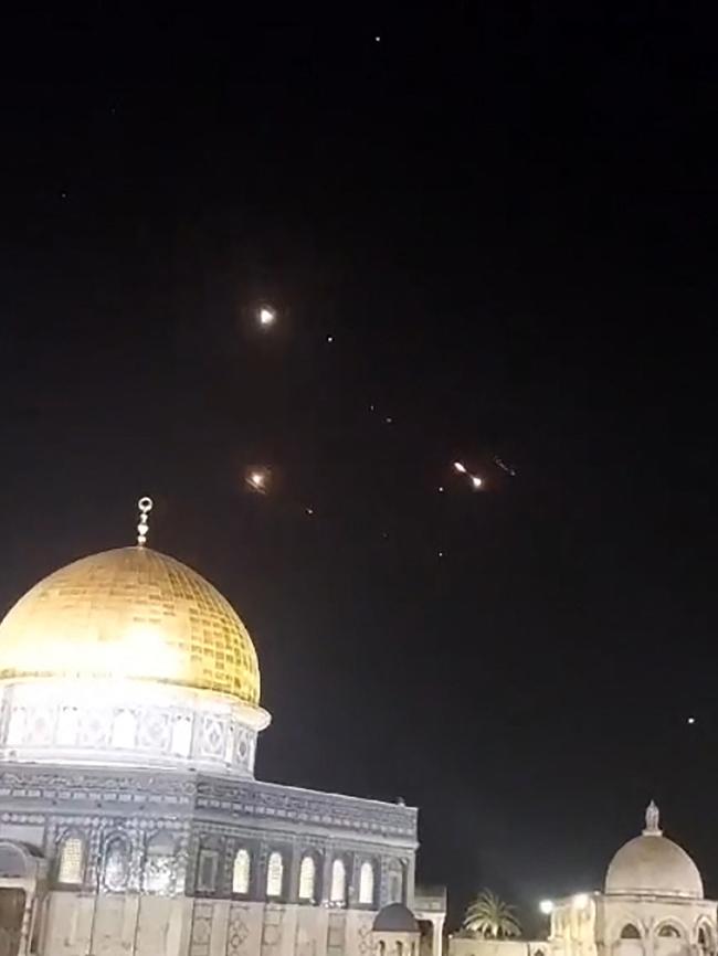 Missiles are intercepted over the Temple Mount. Picture: AFP.