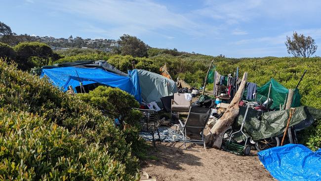 One of the campsites in the Dee Why sand dunes before the council moved to remove most of the material. Picture: Facebook