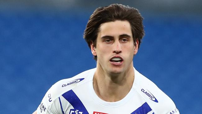 GOLD COAST, AUSTRALIA - JULY 25: Lachlan Lewis of the Bulldogs during the round 19 NRL match between the Canterbury Bulldogs and the Cronulla Sharks at Cbus Super Stadium, on July 25, 2021, in Gold Coast, Australia. (Photo by Chris Hyde/Getty Images)