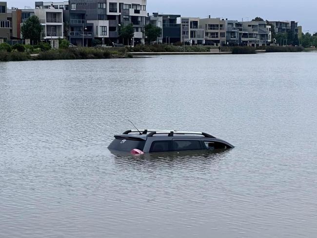 02/12/2023 A car has been found submerged in Caroline Springs Lake on Tuesday morning. Picture: Supplied,