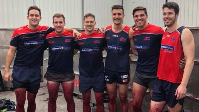 Norwood football players Alex Forster, Matt Fuller, Callum Bartlett, Matthew Panos Harry Viney and Ben Jefferies visiting d'Arenberg winery in McLaren Vale.