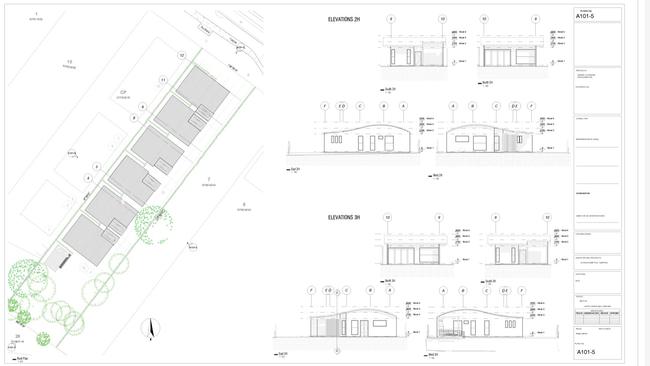 Plans for the six units to be built along the block.