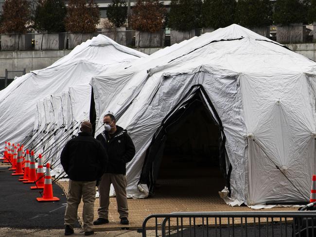 A makeshift morgue outside of Bellevue Hospital in New York. Picture: Eduardo Munoz Alvarez