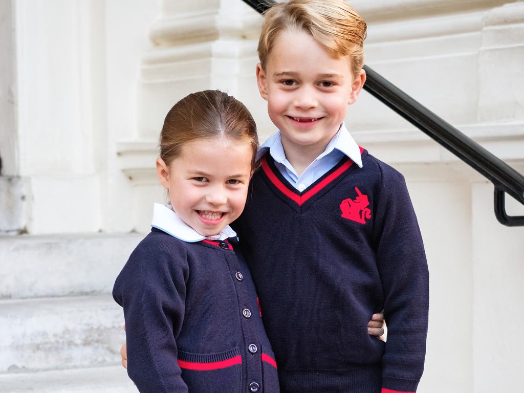 Prince George and Princess Charlotte at Kensington Palace shortly before they left for her first day at school. Picture: Kensington Palace/Getty Images