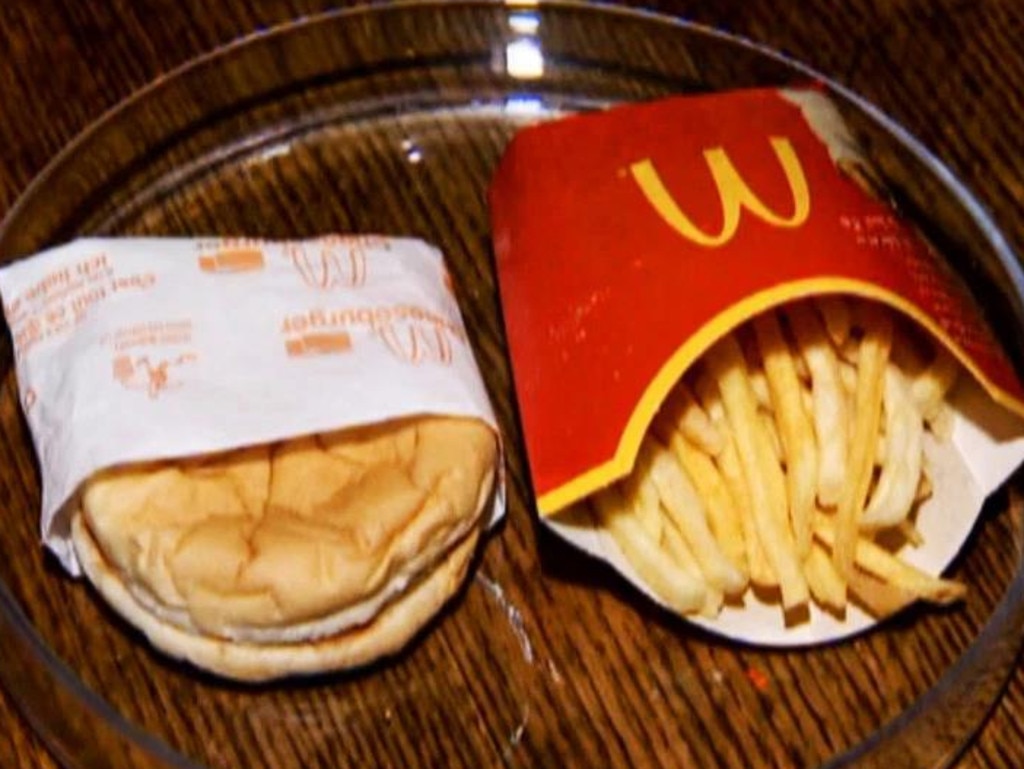 The McDonald's burger and fries 10 years after they were made. Picture: Central European News