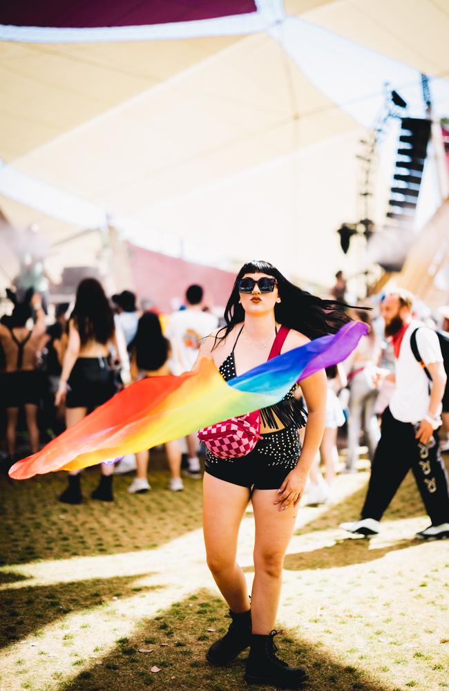 Festival-goer spotted with a Pride flag. Picture: Matt Winkelmeyer/Getty Images for Coachella)