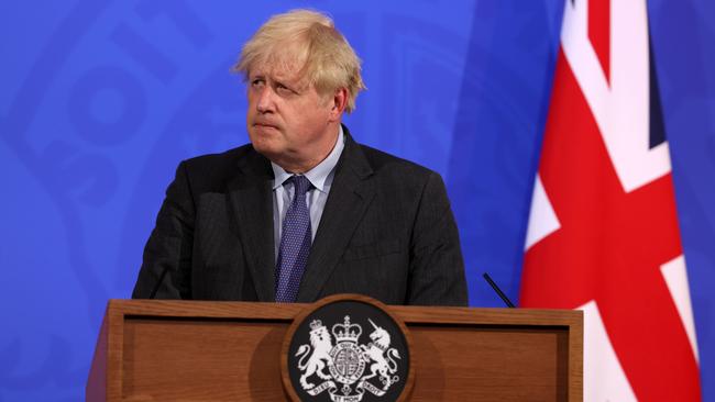 Britain's Prime Minister Boris Johnson announces an easing of Covid restrictions will be delayed. Picture: Getty Images.