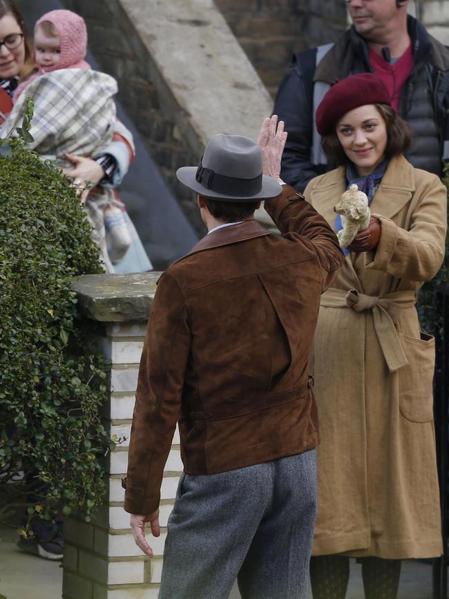 Brad Pitt and Marion Cottilard filming ‘Allied’ on March 31, 2016 in London. Picture: Splash