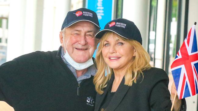 Marshall and Denise Capel clear customs as the first Qantas international flight out of London arrives in Darwin.Picture: Glenn Campbell