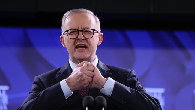 ‘What you won’t see from us is the waste and the rorts’: Anthony Albanese addresses the National Press Club in Canberra on Wednesday. Picture: Sam Ruttyn