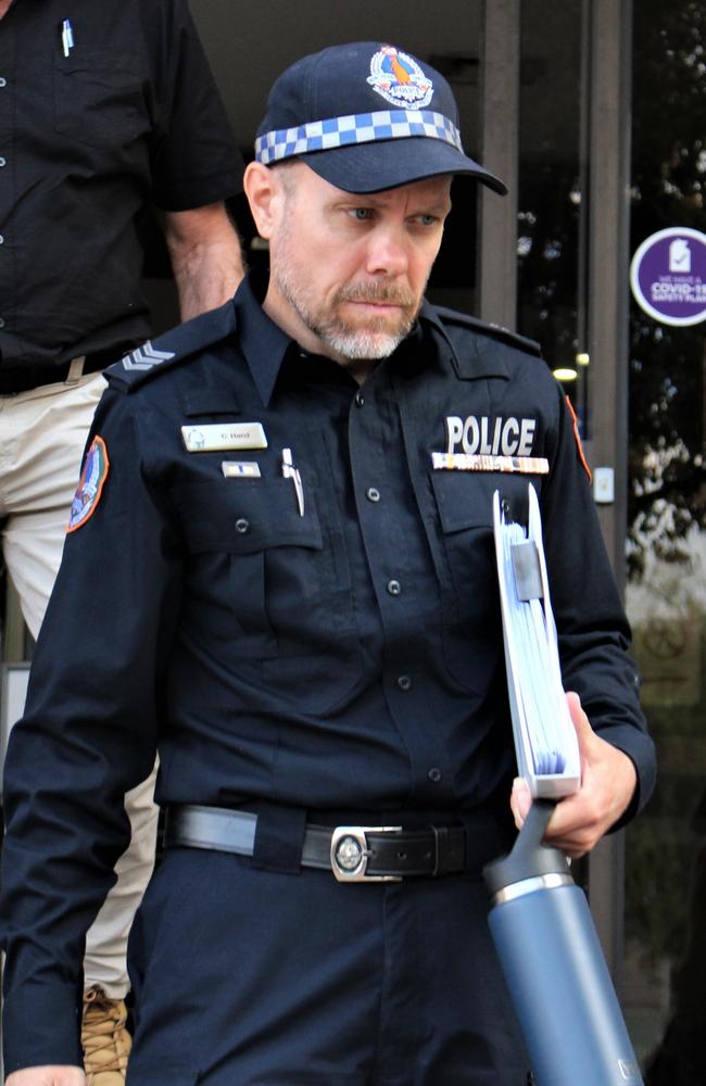 Sergeant Chris Hand leaves the Alice Springs Local Court after giving evidence. Picture: Jason Walls