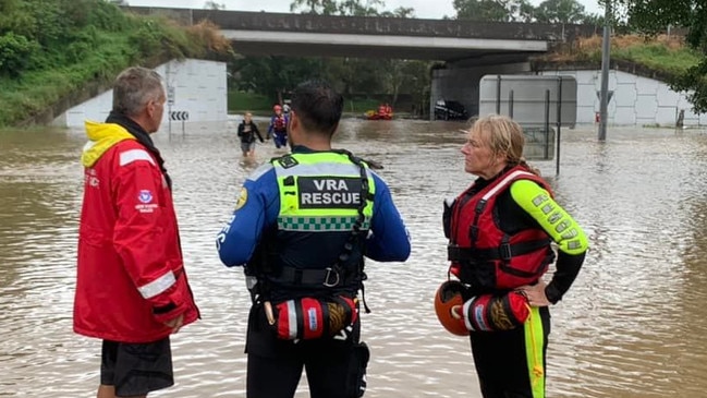 VRA volunteers with Surf Life Savers who assisted flood efforts in Tweed Heads earlier this week. Picture: Tweed District Volunteer Rescue Association