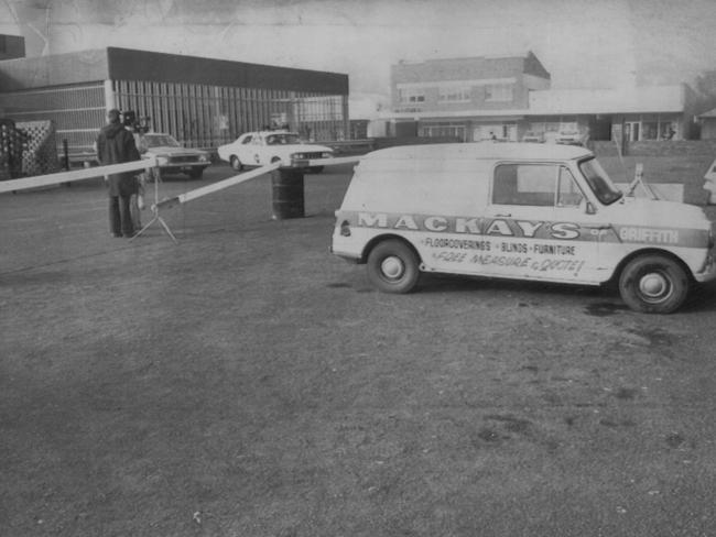 Donald Mackay, who disappeared from Griffith, NSW, July 1977, presumed abducted and murdered. Drug inquiry and witnesses. This is his van and the car park where he was believed to have been killed.