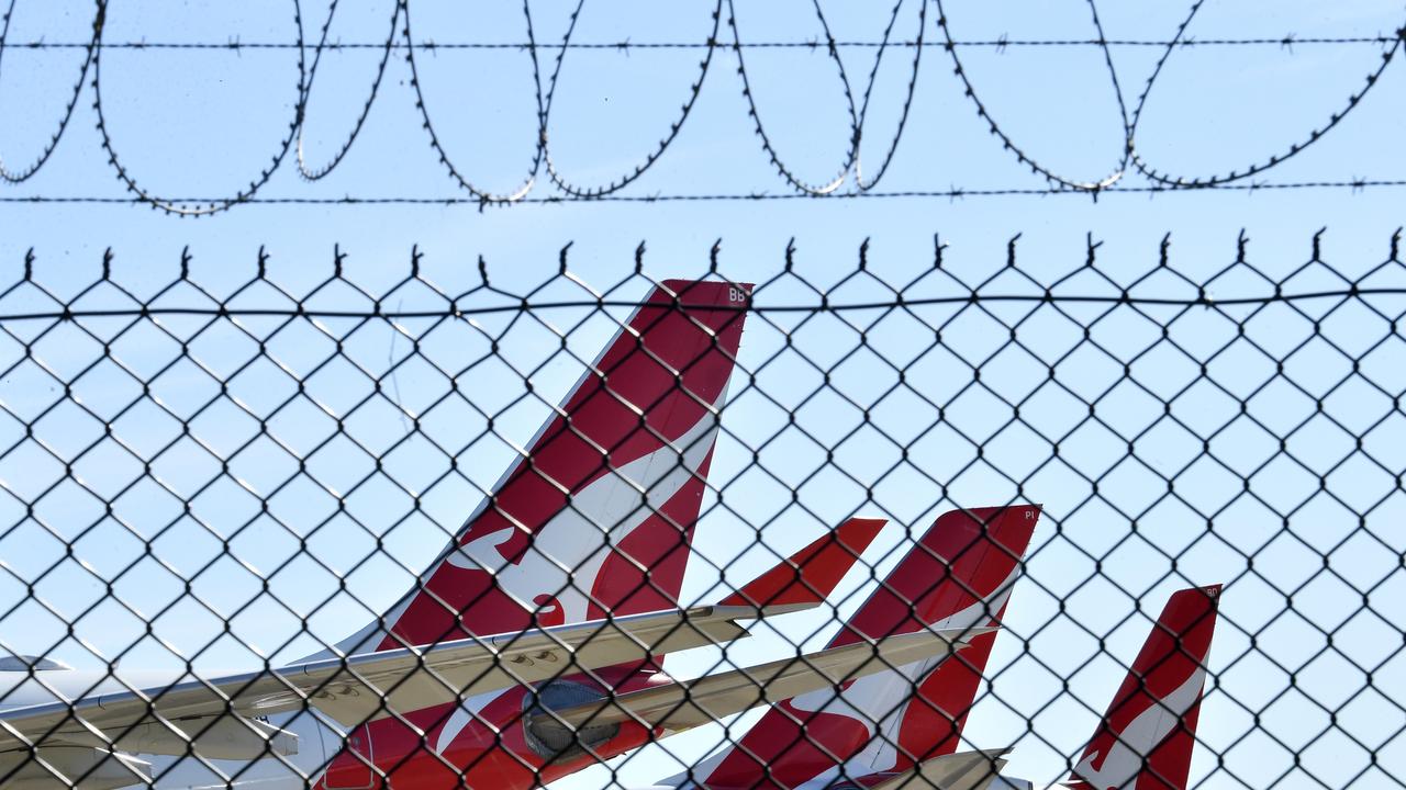 Grounded Qantas aircraft parked at Brisbane Airport. Picture: Darren England/AAP