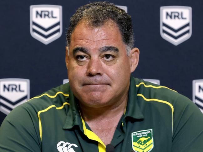 Australian Kangaroos coach Mal Meninga announces the new Kangaroo team during a press conference at Rugby League Central in Sydney, Monday, October 7, 2019. Mal Meninga named six potential debutants in his squad to face New Zealand and Tonga. (AAP Image/Chris Pavlich) NO ARCHIVING