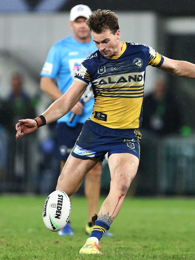 Clint Gutherson booted the Eels to victory against Canberra. Picture: Brendon Thorne/AAP