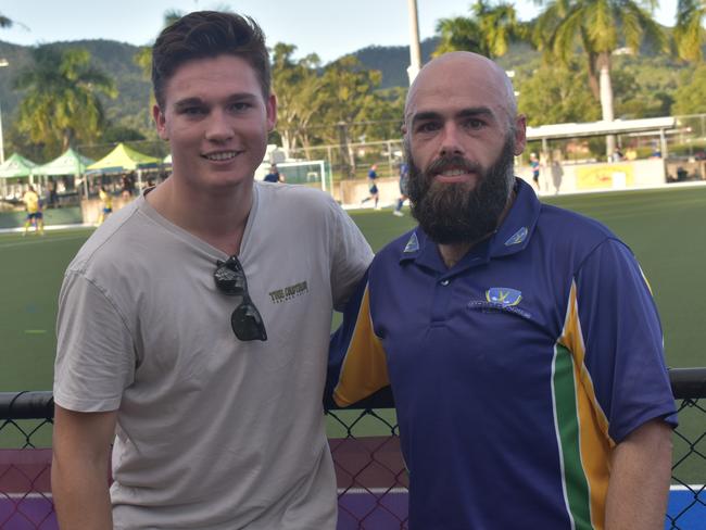 Brisbane's Ryan Hughes and James Pola at the Hockey Queensland under-18 menâ€™s state championships in Rockhampton from April 25 to 28, 2024.