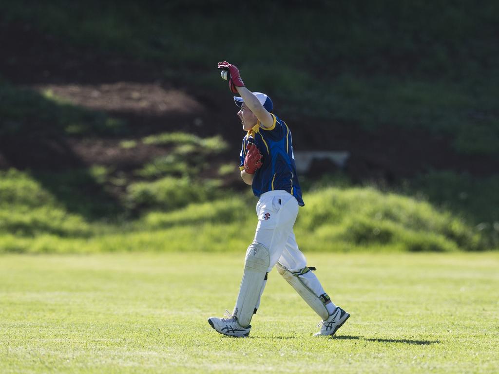 University Phoenix wicketkeeper appeals unsuccessfully in the match against Souths Crows 2 in Toowoomba Cricket C Grade One Day semi final at Centenary Heights SHS oval, Saturday, December 9, 2023. Picture: Kevin Farmer