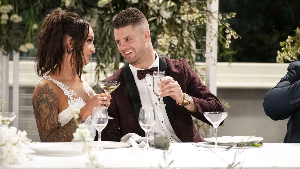 Hayley and David seemed to hit it off at their wedding. Picture: Channel 9.