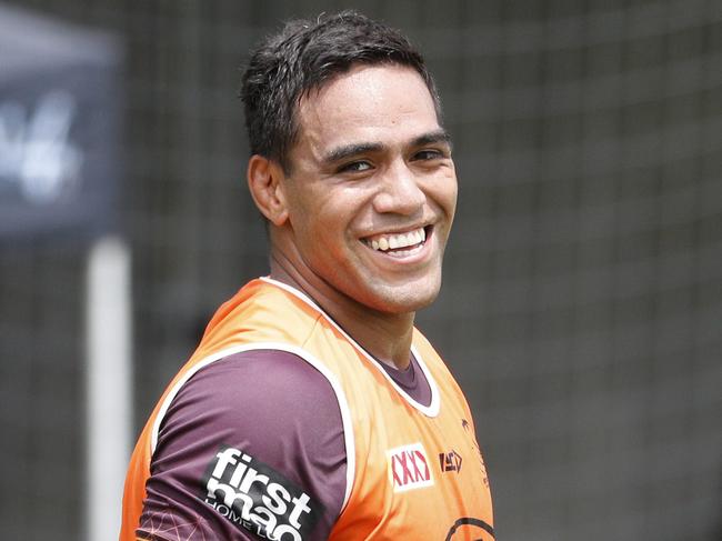 Joe Ofahengaue. Brisbane Broncos training at Red Hill.  Pic Peter Wallis