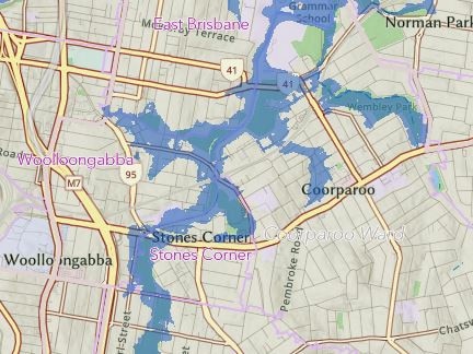 Brisbane flood mapping for Cyclone Alfred: Coorparoo and Stones Corner