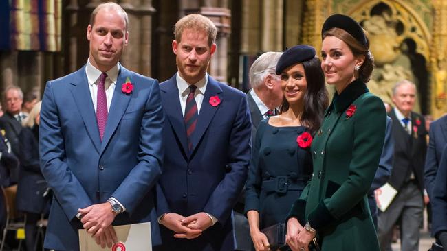 Prince William, Duke of Cambridge, Prince Harry, Duke of Sussex, Meghan, Duchess of Sussex and Catherine, Duchess of Cambridge arrive at Westminster Abbey to attend a service to mark the centenary of the Armistice.