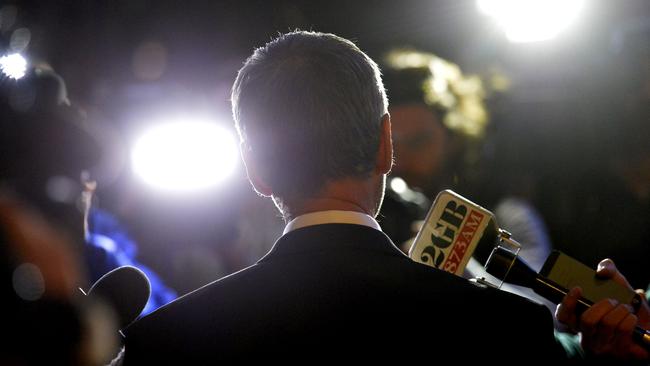 A spokesperson for victims’ families talks to media at the sentence for Maurice Van Ryn. Picture: Jeremy Piper