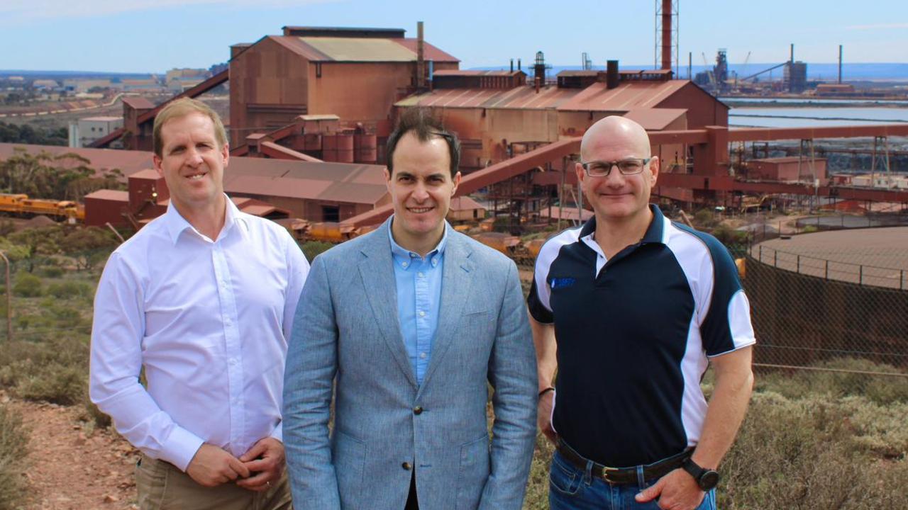 Shadow Minister for Energy and Net Zero, Stephen Patterson, the Leader of the Opposition, Vincent Tarzia and GFG Alliance Managing Director, Tony Swiericzuk in Whyalla on Friday. Picture: Supplied