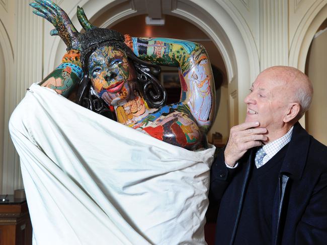 Jim Elder from Elder fine Art auctions with artwork from Malls Balls artist Bert Flugelman called Tattooed Lady on Thursday 3rd June 2021 - Picture: Michael Marschall