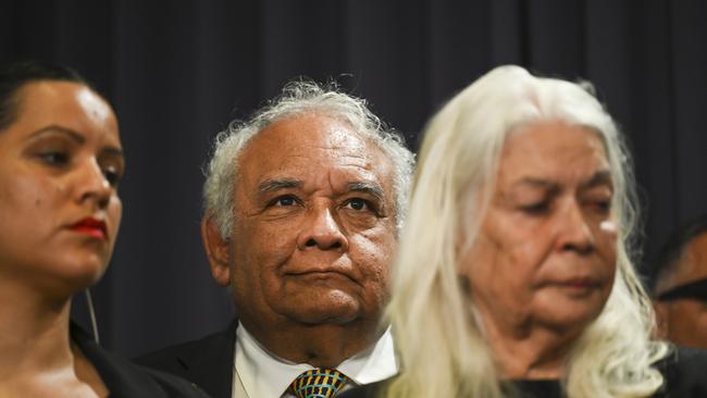 Tom Calma (C) and Marcia Langton (R) with members of the Referendum Working Group in Canberra. Picture: NCA NewsWire / Martin Ollman