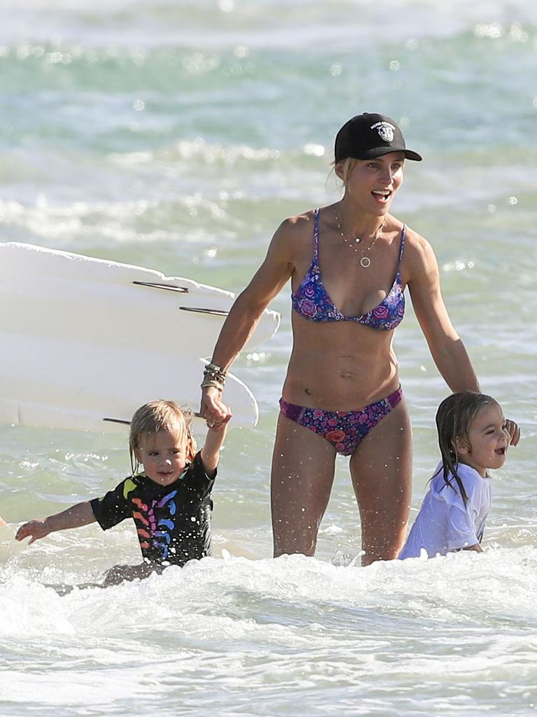 Chris Hemsworth and wife, Elsa Pataky, enjoy an afternoon at the beach in Byron Bay with their twin sons, Tristan and Sasha. <br/>3 March 2017. Picture: Media-Mode