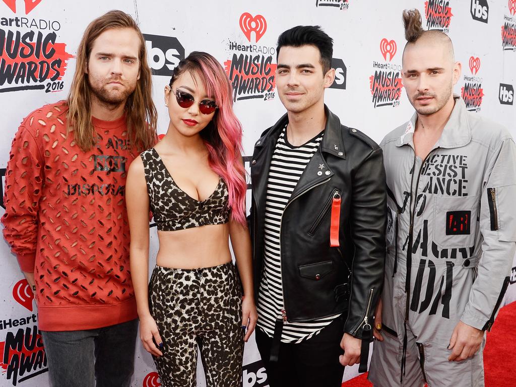 Recording artists Jack Lawless, JinJoo Lee, Joe Jonas, and Cole Whittle of DNCE attend the iHeartRadio Music Awards at The Forum on April 3, 2016 in Inglewood, California. Picture: Getty